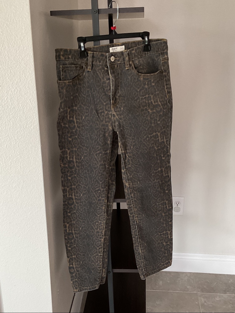 Oat New York Charcoal Leopard-Print Straight-Leg Jeans